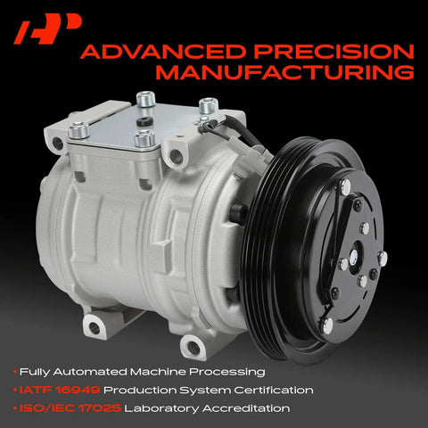 Heavy Duty Air Conditioning Compressor With Clutch Compatible With Toyota Tacoma 1995 To 2004 3.4L Engine 10Pa15L close-up view with pulley.