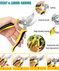 Three Pack Garden Pruning Shears With Stainless Steel Blades Handheld Clippers, showing locking safety and ergonomic grip