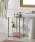 Tall Glass End Table With Three Tier Shelves, Modern Glass Side Table For Living Room, Sleek Sturdy Metal Frame