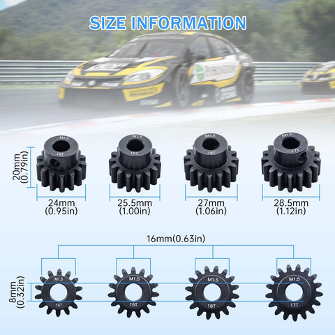 Pinion Gear Set M1.5 14T 15T 16T 17T 8mm Shaft Steel For RC Cars 1 To 5 1 To 6 1 To 7 1 To 8 1 To 10 Fits Traxxas Arrma HSP HPI Axial Losi Brushed Or Brushless Motors
