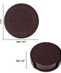 Skip Those Pesky Water Marks On Your Wood Using These Straight Up Durable PU Leather Drink Coasters Set Of Six With Classy Rose Embossing And Heavy Duty Holder dimensions 10cm 3.94 inches.