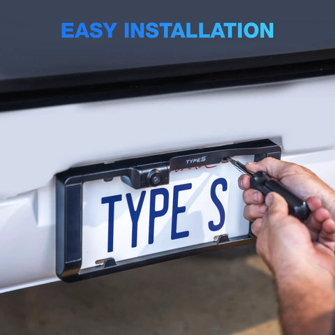 Solar Powered Wireless Back Up Cam With License Plate Frame Design And Three Minute Install shown on car