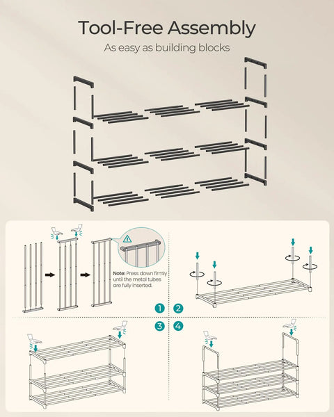 Solid As A Rock Heavy Duty Stackable Metal Shoe Rack Hosting Roomy Three Tier Layout For Messy Entryways Or Busy Mudrooms Flip It Upside Down For Sneaker Friendly Under Storage Total Organization Hack