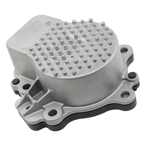 Performance Direct Swap Electric Engine Water Pump For Honda Accord And Honda Crv Two Liter Fhev Hybrid Trims Two Thousand Eighteen Through Twenty Twenty Two Fits Like A Glove Plug And Play Tackles Heat Like A Champ, silver aluminum part with fins for cooling.