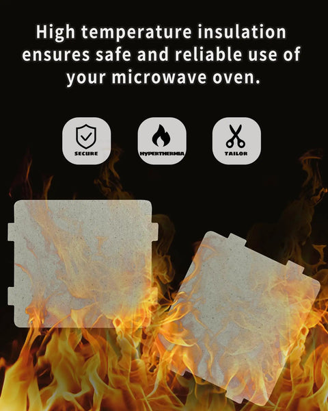 Five Pack Waveguide Covers Mica Sheets For Microwave Ovens, Universal Fit, Cut To Size 108mm By 99mm shown with fire illustration