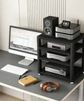 Multi Tier HiFi Rack With Solid Wood And Stainless Steel Brackets Anti Vibration Desktop Audio Stand in corner setup with gear