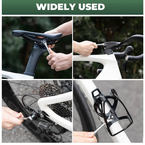 Portable Bike Repair Tool Kit With Reversible Ratcheting Driver And 8 Interchangeable Bits in use on bicycle parts