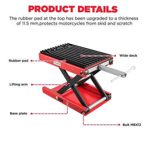 1200 Lbs Motorcycle Lift Scissor Jack for Dirt Bikes and ATVs Heavy Duty Steel Hoist Stand with Ratchet Wrench Crank Handle Thickened Rubber Pad Wide Deck