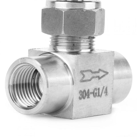 Stainless steel needle valve, 1/4 in NPT female x 1/4 in NPT female, straight body with threaded ports