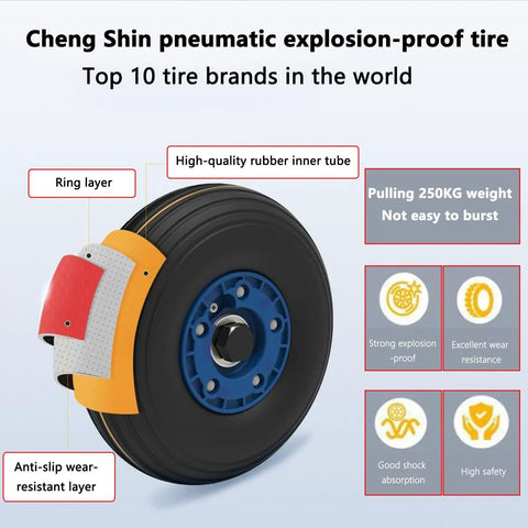 Cheng Shin pneumatic explosion-proof tire for heavy loads, features high-quality rubber inner tube and anti-slip layer.