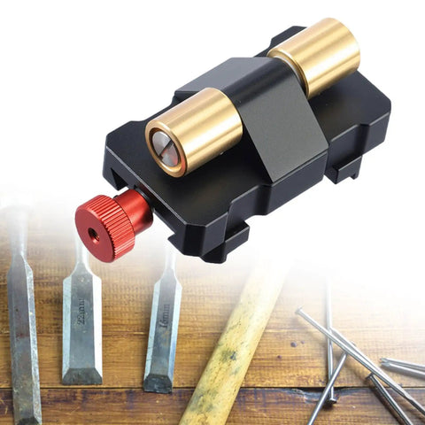 Badass Adjustable Honing Guide Sharpening Jig for Woodworkers, featuring aluminum frame and red knob for tool stability.