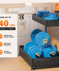 3 Pack L Shaped Under Sink Organizers With Real Smooth Glide Drawers To Toss The Clutter Out Of Deep Cabinets This Smart Corner Setup Does Heavy Lifting In Any Tight Kitchen Or Bath with blue weights.