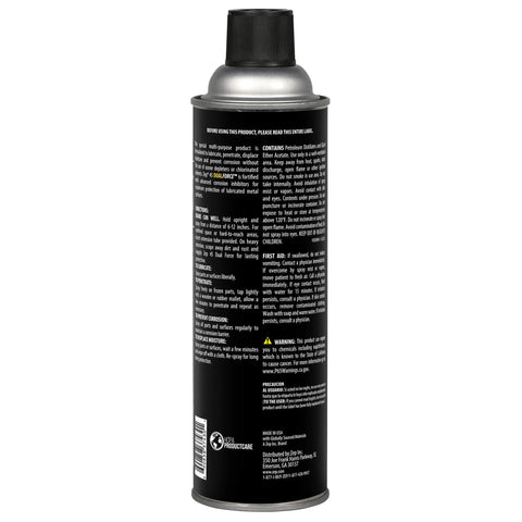 Back view of Go-To Dual Force Multi-Purpose Lubricant And Penetrant Aerosol, 14 Oz Can, information and instructions visible
