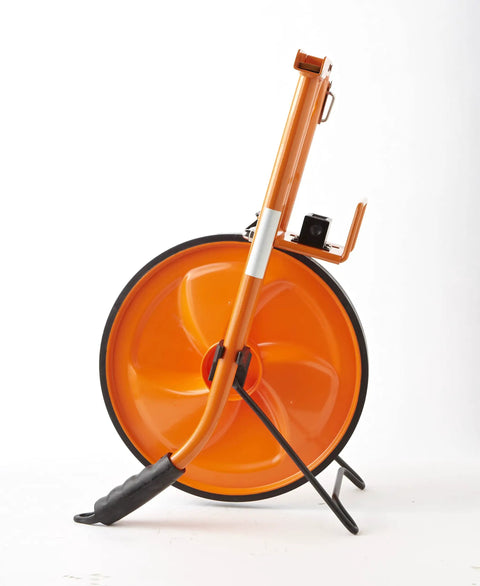 Solid As Rock Metal Measuring Wheel With Heavy Duty Plastic Wheel and Mechanical Click Counter, showing orange plastic wheel and sturdy frame.
