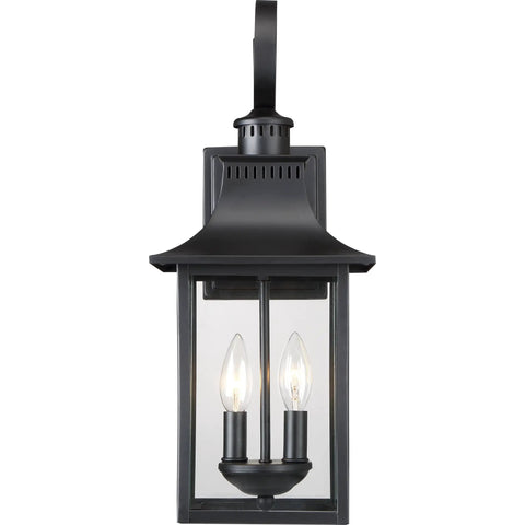 Chancellor 19 Inch Outdoor Wall Lantern Two Light Vintage Sconce in Mystic Black with Clear Glass Panels, front view.