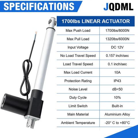 Beefy 8 Inch Stroke Linear Actuator 8000N 1700Lbs 12V High Force Electric Actuator With Mounting Brackets IP43 specifications