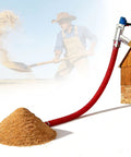 Powerful Electric Grain Conveyor With 60 Inch Hose in use, transferring grain powder with visible red hose and barn backdrop