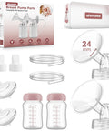 Breast Pump Parts Kit Compatible With S1 S2 9Plus All In One Replacement Set Including 24mm Flange Duckbill Valve Backflow Protector Tubes Bottles Gift Box Included, 24mm breast pump parts set