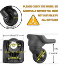 Premium Luggage Wheels Replacement Kit For Suitcases With Steel Core And 360 Degree Silent Spinner Wheels, size dimensions shown