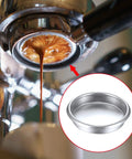Coffee Machine Cleaning Brush Set With Spoon And 58 Mm Stainless Back Flush Insert Metal Blind Filter 4 Piece Kit in use