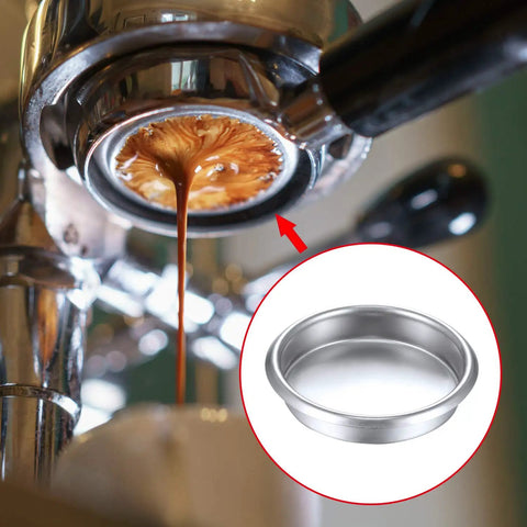 Coffee Machine Cleaning Brush Set With Spoon And 58 Mm Stainless Back Flush Insert Metal Blind Filter 4 Piece Kit in use