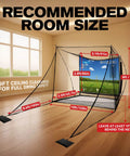 Indoor setup of 10x8 Ft Golf Practice Net With Side Barriers And Dual Layer HD Simulator Screen For realistic practice.