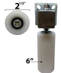 Adjustable 6 Inch White Gate Guide Rollers with Dual UHMW Nylon Bearings and Rear Post Bracket Mount, close-up view