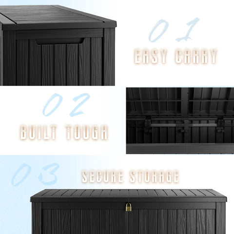 200 Gallon Waterproof Outdoor Storage Box Built Tough Resin Deck Box With Lockable Lid, UV Resistant Black Finish.