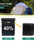 Upgrade XL Portable Toilet For Adults And Kids Extra Large Foldable Camping Toilet With Lid next to a camping tent