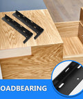 Beefy Heavy Duty L Shelf Brackets For Wood Shelves Black Steel Two Pack shown on wooden surface highlighting load capacity