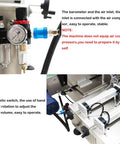 Hella Reliable Double Head Automatic Paste And Liquid Filling Machine With Pneumatic Dual Purpose Power For Sauces And Viscous Jars 10 To 100 Ml Capacity 8 Mm Zero Drip Tip pressure gauge and operating controls