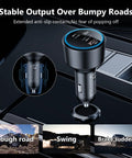 Beast 200W USB-C Car Charger in black plugged into car socket, stable on bumpy roads with anti-slip contacts visible