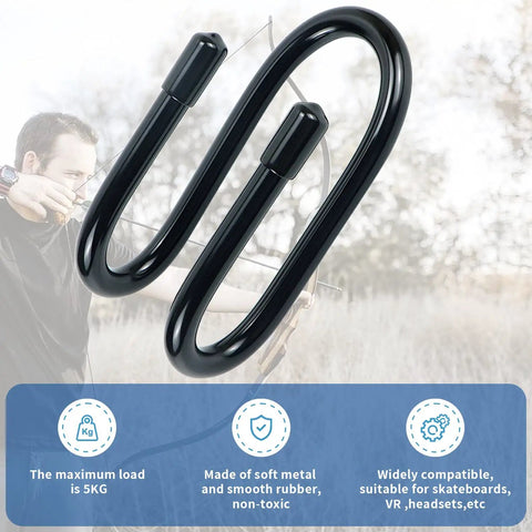 Pack Of 2 Bow Hanger Wall Mounts Adjustable Bow Holder Rack for compound and recurve bows with rubber-coated grip.