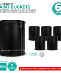 1 Quart Plastic Paint Buckets Pack Of 6 With Triple Lock Airtight Seal To Minimize Skimming, Rust Proof, Odor And Chemical Resistant