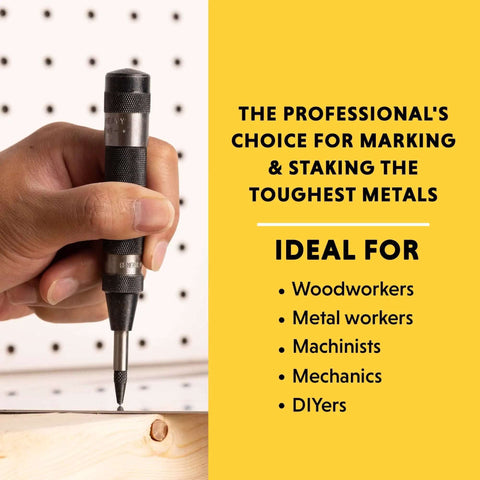 Heavy Duty Automatic Center Punch for Marking And Scribing Holes In Wood And Metal with One Hand Trigger Adjustable Spring Tension.