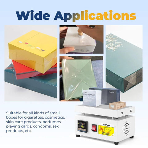 Manual Cellophane Wrapping Machine For BOPP Film Overwrapping And Desktop Heating Sealing, Model LS12-200 with wrapped boxes