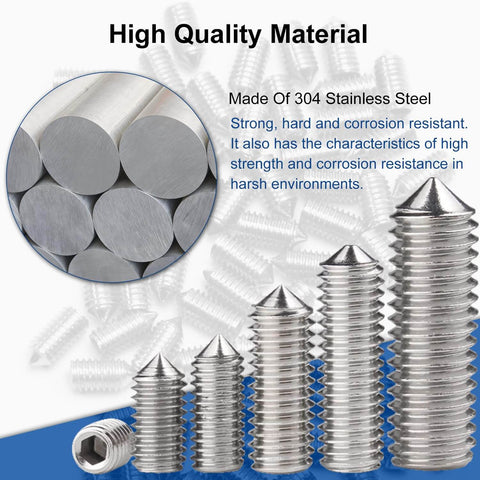 50 Pack M3 x 6mm Set Screws In 304 Stainless Steel With Internal Hex Allen Head Drive Cup and Cone Point for Towel Racks