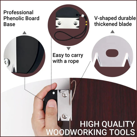 Pro Grade Edge Banding Trimmer For Woodworking 2026 with thickened blade, hanging strap, phenolic board base, in use on wood.