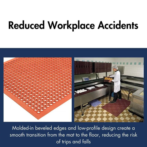 Lightweight Restaurant Rubber Floor Mat With Drainage Holes And Beveled Edges For Slip Resistant, Anti Fatigue Comfort, shown in kitchen