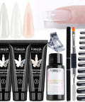 Poly Extension Gel Nail Kit With Slip Solution And Dual Builder Forms For A Home Mani, Includes Three 15ml Gels In Clear White Pink