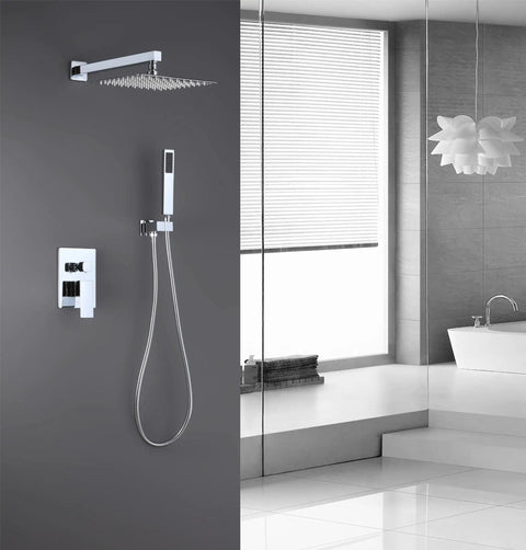 Shower Head And Handle Set Wall Mounted Brushed Nickel Luxury High Pressure Square Shower Head For Modern Bathroom Faucet Upgrade