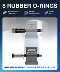 Diagram showing Beefy Extra Long Four And A Half Inch Trailer Hitch Lock Pin For Two Inch, Two Point Five Inch And Three Inch Receivers with adjustable rubber O-rings.