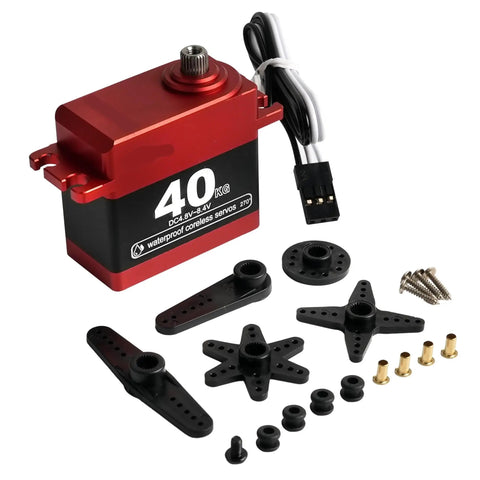 Heavy Duty 40KG Digital Coreless Servo Built Like A Tank With Full Metal Gears, waterproof with accessories for RC car upgrade.