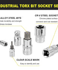64 Piece External Torx Socket Set With 1/4 3/8 1/2 Inch Drive, Pro Grade Master Hex And Star Bits, S2 And CR-V Steel