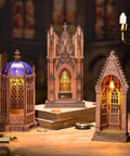 Gothic Architecture 3D Puzzle Kit For Adults With LED Lights Wooden Model Building Set DIY Craft Kit Twin Tower Cathedral Replica