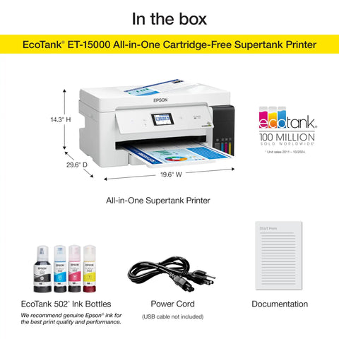 EcoTank Wireless Color All In One Printer With Scanner And Copier, Fax, Ethernet, Supertank System, white, ideal for small business use