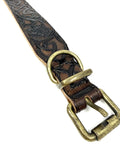 Premium Full Grain Heavy Duty Leather Dog Collar Built Tough For Large Dogs With Hand Carved Celtic Chains Aged Raw Brass Buckle and comfy suede padding.