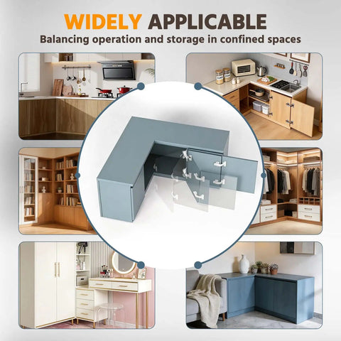 Soft Close Corner Cabinet Hinges Set with Silent Dampers for Frameless Inset Cabinets in kitchen and room setups