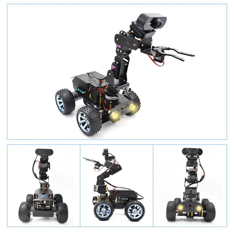 PiCar Pro V2 Robot Car Kit With 4 DOF Robotic Arm For Raspberry Pi 5 4 3, black 4-wheel robot car with camera