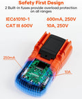 Digital Multimeter 6000 Counts With DC And AC Voltage And Current Resistance Capacitance Frequency Duty Cycle Continuity And Diode Testing NCV Live Wire Detection Auto Range Durable Handy Tool For Pros And DIY open showing circuitry with safety design elements